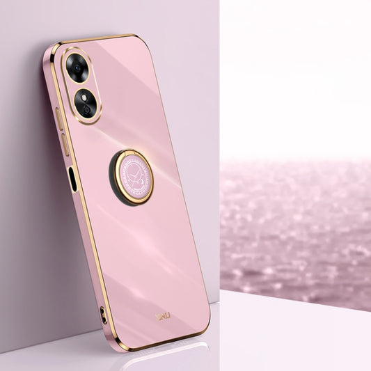 For OPPO A17 XINLI Straight Edge 6D Electroplate TPU Phone Case with Ring Holder(Cherry Purple) - OPPO Cases by buy2fix | Online Shopping UK | buy2fix