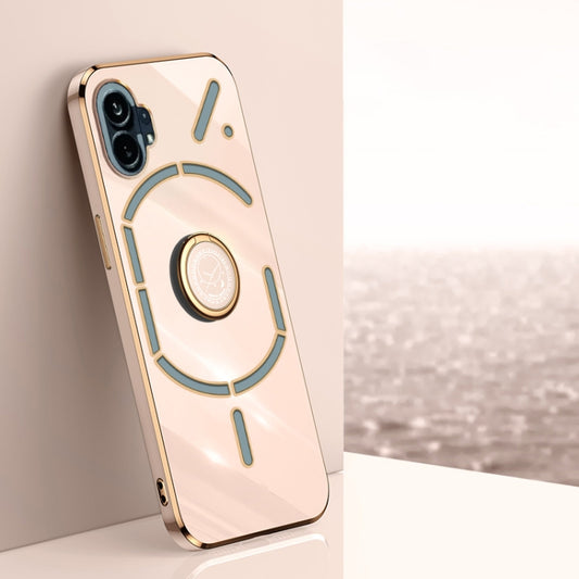For Nothing Phone 1 XINLI Straight Edge 6D Electroplate TPU Phone Case with Ring Holder(Pink) - Nothing Cases by buy2fix | Online Shopping UK | buy2fix