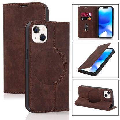 For iPhone 14 Wireless Charging Magsafe Leather Phone Case(Dark Brown) by buy2fix