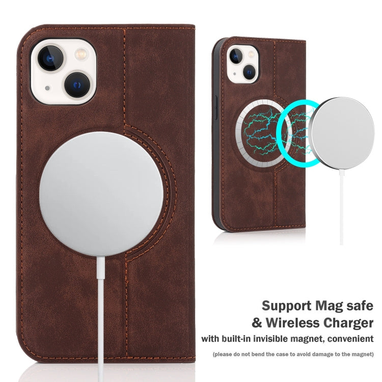 For iPhone 14 Wireless Charging Magsafe Leather Phone Case(Dark Brown) by buy2fix