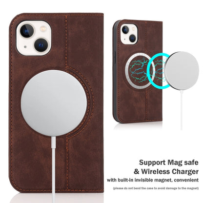 For iPhone 14 Wireless Charging Magsafe Leather Phone Case(Dark Brown) by buy2fix