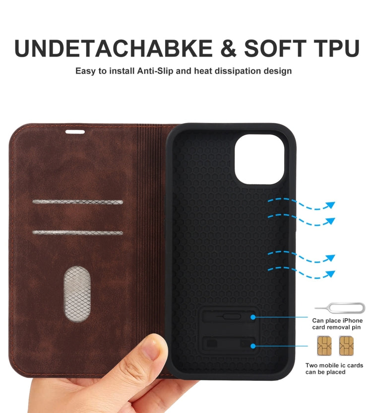 For iPhone 14 Wireless Charging Magsafe Leather Phone Case(Dark Brown) by buy2fix