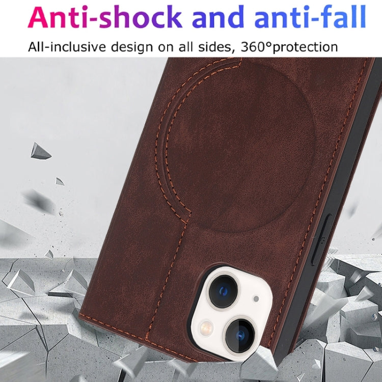 For iPhone 14 Wireless Charging Magsafe Leather Phone Case(Dark Brown) by buy2fix