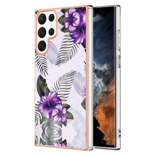 For Samsung Galaxy S23 Ultra 5G Electroplating IMD TPU Phone Case(Purple Flower) - Galaxy S23 Ultra 5G Cases by buy2fix | Online Shopping UK | buy2fix