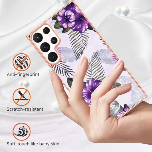 For Samsung Galaxy S23 Ultra 5G Electroplating IMD TPU Phone Case(Purple Flower) - Galaxy S23 Ultra 5G Cases by buy2fix | Online Shopping UK | buy2fix