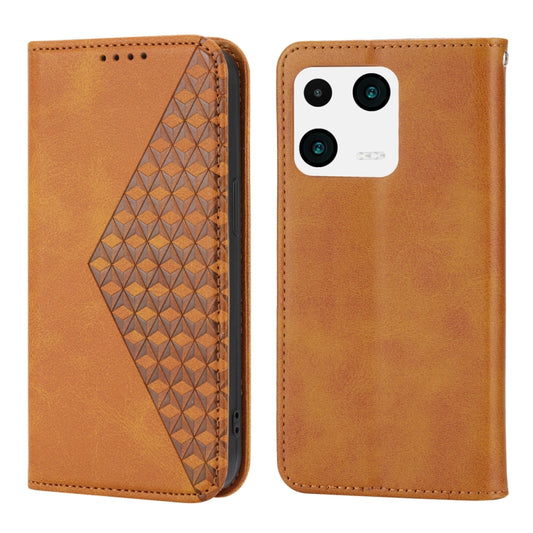 For Xiaomi 13 Cubic Grid Calf Texture Magnetic Leather Phone Case(Yellow) - Xiaomi Cases by buy2fix | Online Shopping UK | buy2fix