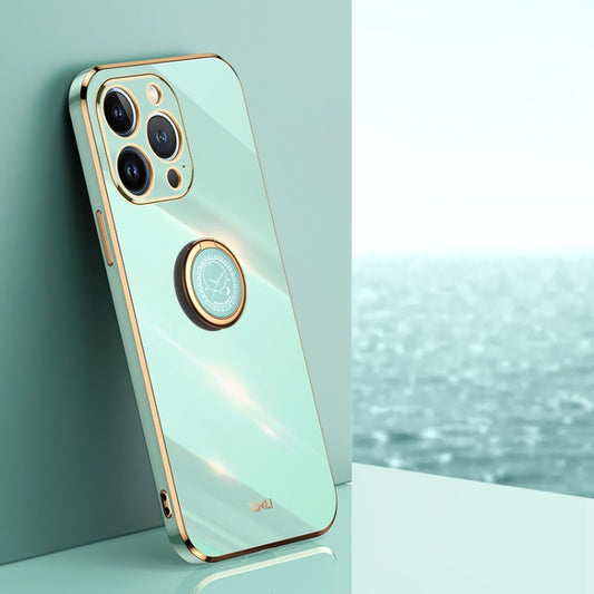 For iPhone 13 Pro Max XINLI Straight Edge 6D Electroplate TPU Phone Case with Ring Holder(Mint Green) - iPhone 13 Pro Max Cases by buy2fix | Online Shopping UK | buy2fix