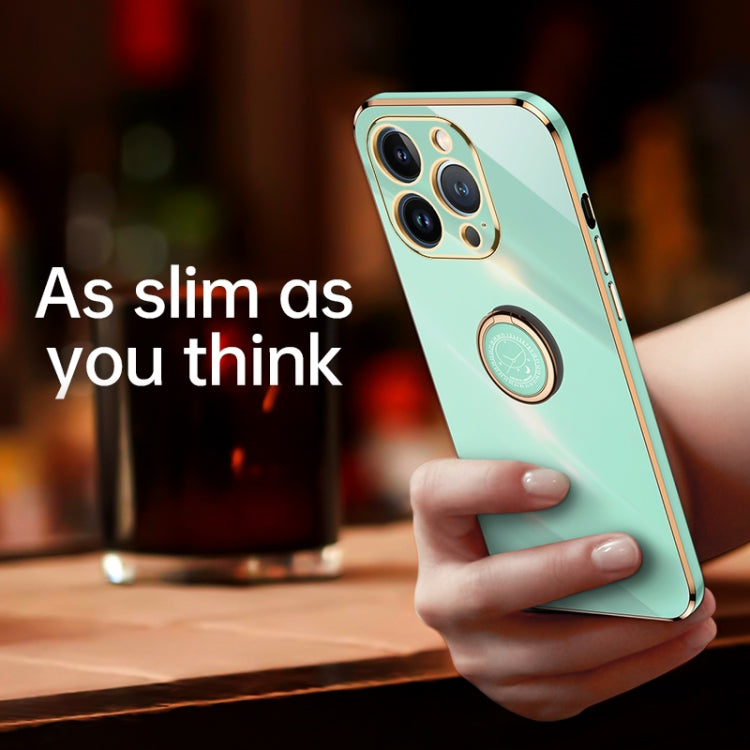 For iPhone 13 Pro Max XINLI Straight Edge 6D Electroplate TPU Phone Case with Ring Holder(Mint Green) - iPhone 13 Pro Max Cases by buy2fix | Online Shopping UK | buy2fix