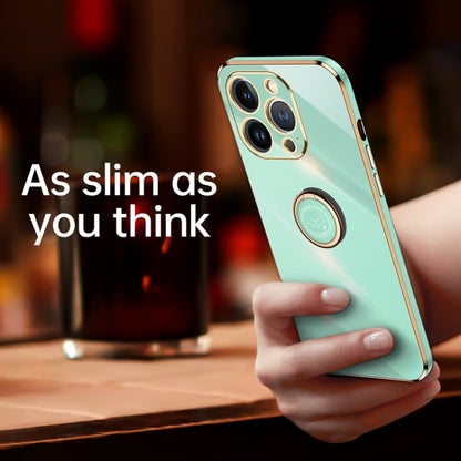 For iPhone 13 Pro Max XINLI Straight Edge 6D Electroplate TPU Phone Case with Ring Holder(Mint Green) - iPhone 13 Pro Max Cases by buy2fix | Online Shopping UK | buy2fix