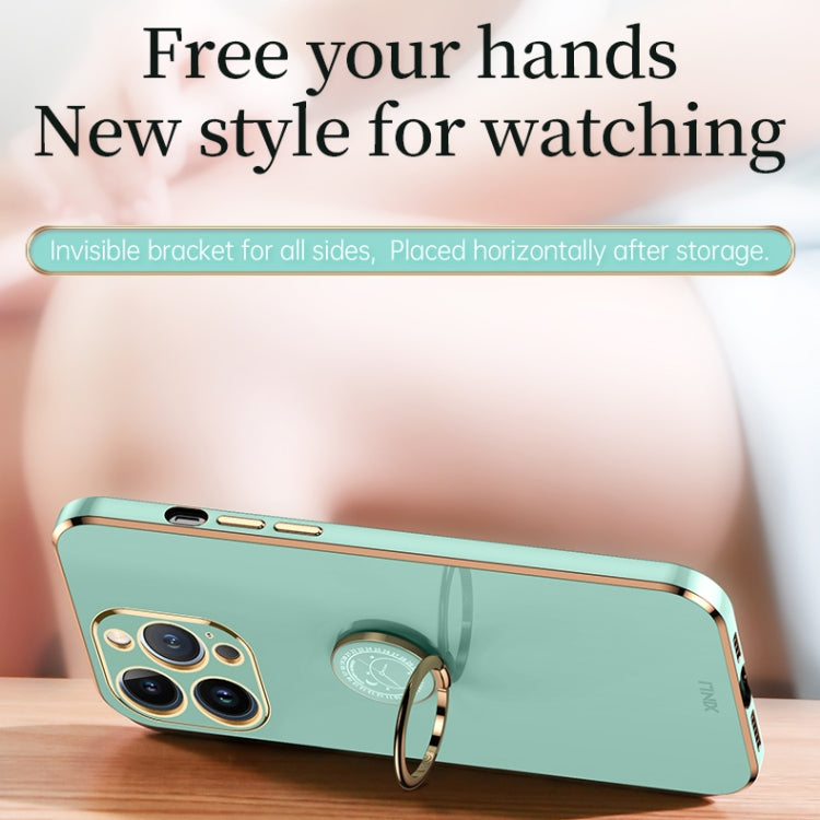 For iPhone 13 Pro Max XINLI Straight Edge 6D Electroplate TPU Phone Case with Ring Holder(Mint Green) - iPhone 13 Pro Max Cases by buy2fix | Online Shopping UK | buy2fix
