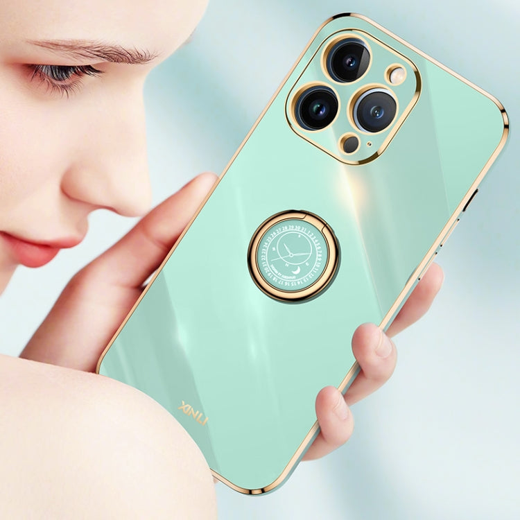 For iPhone 13 Pro Max XINLI Straight Edge 6D Electroplate TPU Phone Case with Ring Holder(Mint Green) - iPhone 13 Pro Max Cases by buy2fix | Online Shopping UK | buy2fix