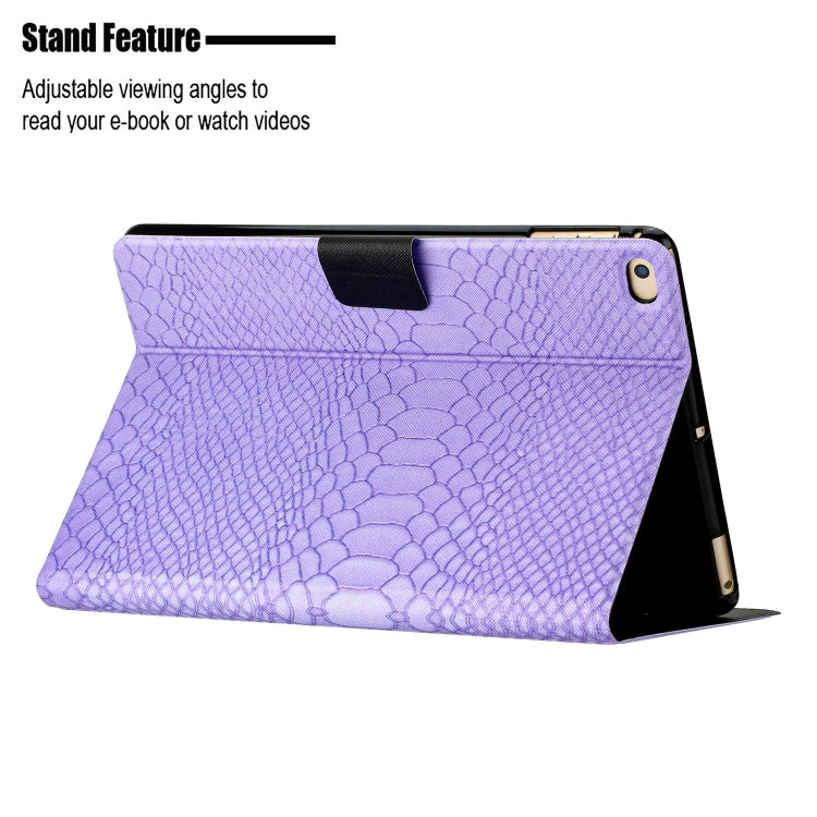 For iPad Air / Air 2 / 9.7 2017 / 9.7 2018 Solid Color Crocodile Texture Leather Smart Tablet Case(Purple) - iPad 9.7 (2018) & (2017) Cases by buy2fix | Online Shopping UK | buy2fix