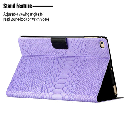 For iPad Air / Air 2 / 9.7 2017 / 9.7 2018 Solid Color Crocodile Texture Leather Smart Tablet Case(Purple) - iPad 9.7 (2018) & (2017) Cases by buy2fix | Online Shopping UK | buy2fix