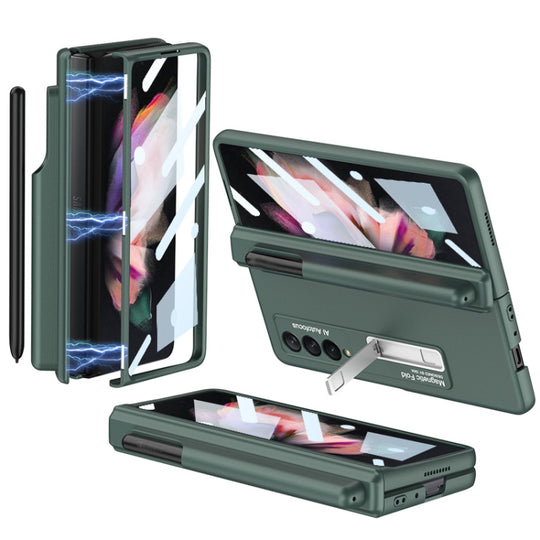 For Samsung Galaxy Z Fold3 5G GKK Full Coverage Magnetic Fold Hinge Shockproof Phone Case with Pen Slots(Green)