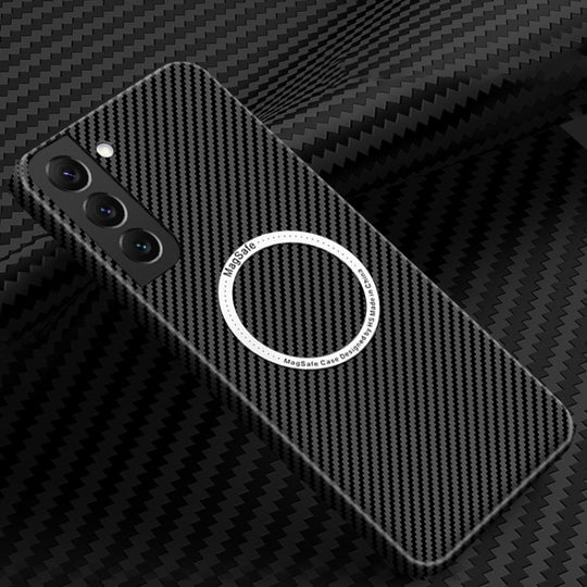 For Samsung Galaxy S23 5G Carbon Fiber Texture MagSafe Magnetic Phone Case(Black)