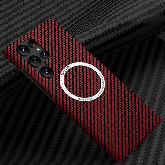 For Samsung Galaxy S23 Ultra 5G Carbon Fiber Texture MagSafe Magnetic Phone Case(Red)