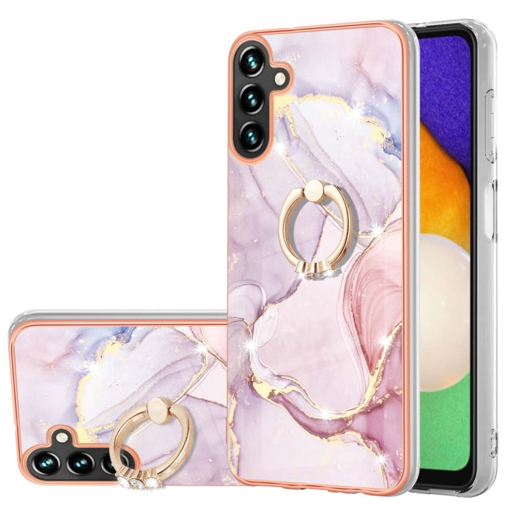 For Samsung Galaxy A14 5G Electroplating Marble IMD TPU Phone Case with Ring Holder(Rose Gold 005) by buy2fix