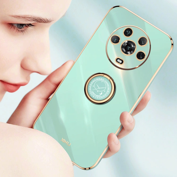 For Honor 70 XINLI Straight Edge 6D Electroplate TPU Phone Case with Ring Holder(Black) by buy2fix