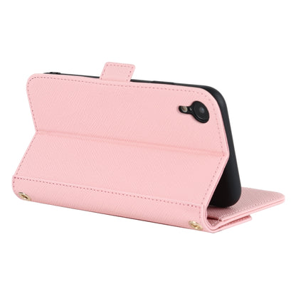 For iPhone XR Cross Texture Lanyard Leather Phone Case(Pink) - More iPhone Cases by buy2fix | Online Shopping UK | buy2fix