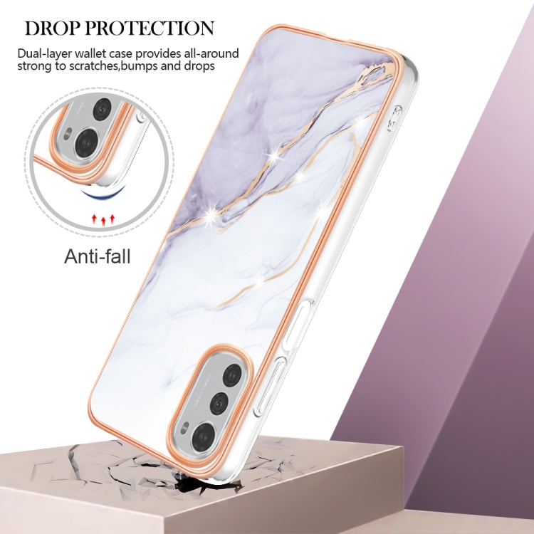 For Motorola Moto E32 4G / E32s Electroplating Marble Dual-side IMD Phone Case(White 006) - Motorola Cases by buy2fix | Online Shopping UK | buy2fix