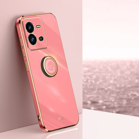 For vivo V25 XINLI Straight Edge 6D Electroplate TPU Phone Case with Ring Holder(Hawthorn Red) - vivo Cases by buy2fix | Online Shopping UK | buy2fix