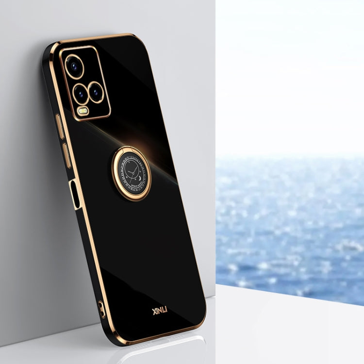 For vivo Y33s Global XINLI Straight Edge 6D Electroplate TPU Phone Case with Ring Holder(Black) - vivo Cases by buy2fix | Online Shopping UK | buy2fix