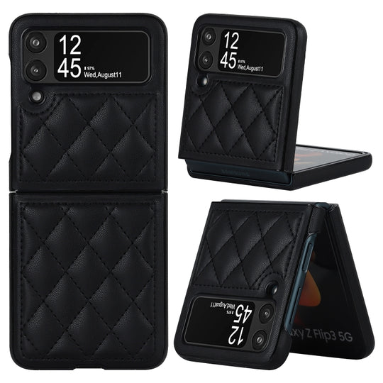 Pour Samsung Galaxy Z Flip4 Étui de téléphone pliable en microfibre rhombique (Noir)