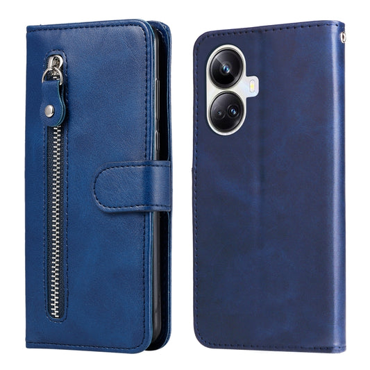 For Realme 10 Pro+ 5G Calf Texture Zipper Leather Phone Case(Blue) - Realme Cases by buy2fix | Online Shopping UK | buy2fix