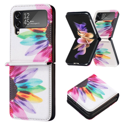 For Samsung Galaxy Z Flip3 5G Colored Drawing Invisible Magnetic Leather Phone Case(Sun Flower) by buy2fix