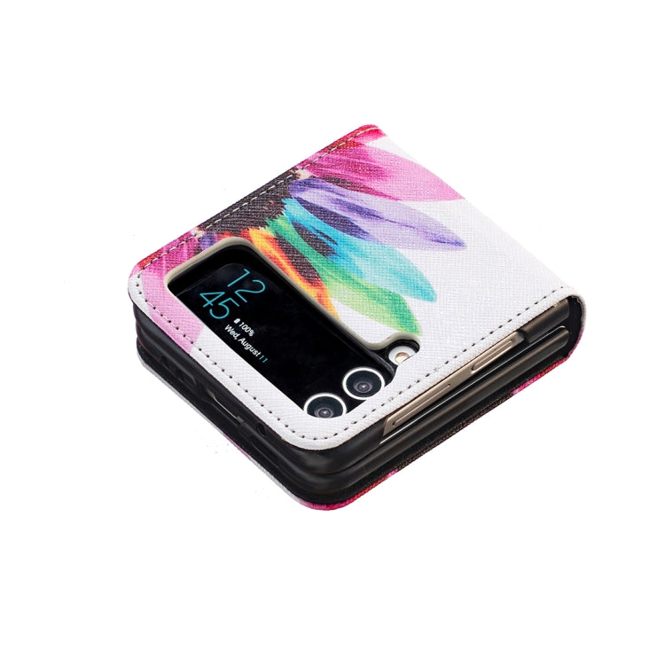 For Samsung Galaxy Z Flip3 5G Colored Drawing Invisible Magnetic Leather Phone Case(Sun Flower) by buy2fix
