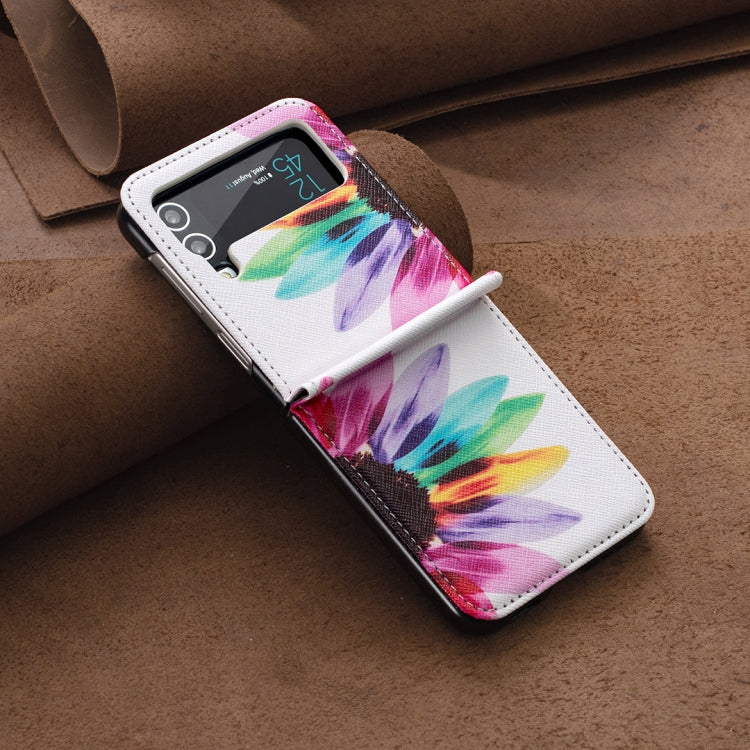 For Samsung Galaxy Z Flip3 5G Colored Drawing Invisible Magnetic Leather Phone Case(Sun Flower) by buy2fix