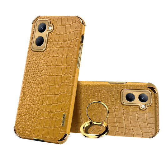 For Realme C33 6D Electroplating Crocodile Texture Phone Case With Holder(Brown) - Realme Cases by buy2fix | Online Shopping UK | buy2fix