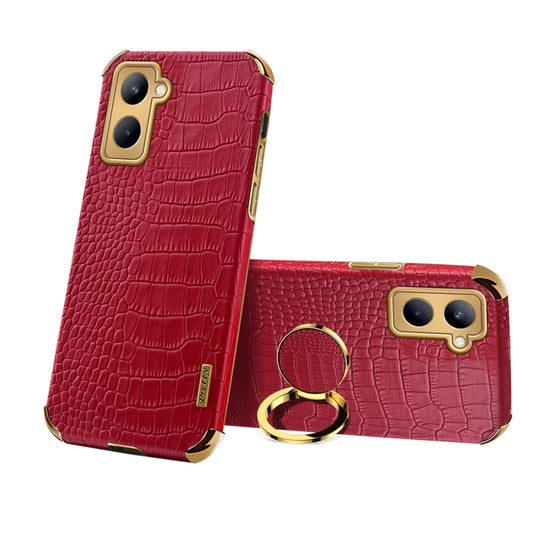 For Realme C33 6D Electroplating Crocodile Texture Phone Case With Holder(Red) - Realme Cases by buy2fix | Online Shopping UK | buy2fix