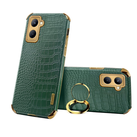 For Realme C33 6D Electroplating Crocodile Texture Phone Case With Holder(Green) - Realme Cases by buy2fix | Online Shopping UK | buy2fix