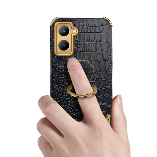 For Realme C33 6D Electroplating Crocodile Texture Phone Case With Holder(Brown) - Realme Cases by buy2fix | Online Shopping UK | buy2fix