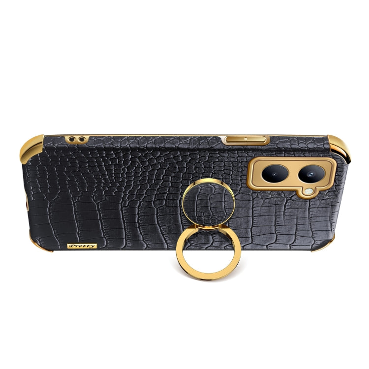 For Realme C33 6D Electroplating Crocodile Texture Phone Case With Holder(Brown) - Realme Cases by buy2fix | Online Shopping UK | buy2fix