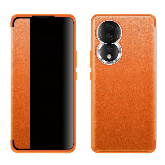 For Honor 80 Leather + TPU Frame Shockproof Phone Case(Orange) - Honor Cases by buy2fix | Online Shopping UK | buy2fix