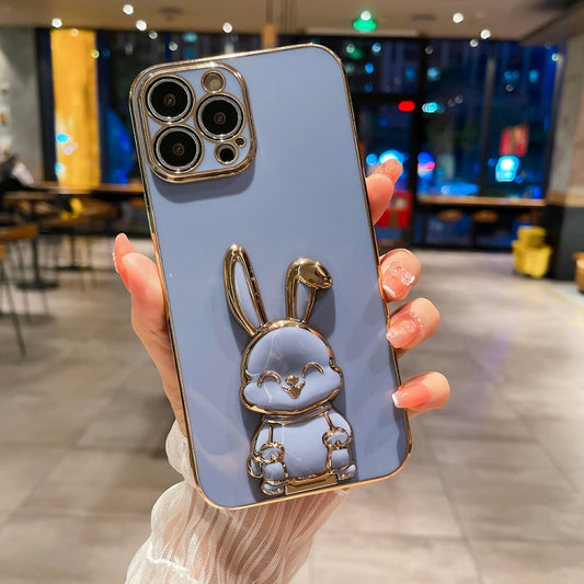 For iPhone 13 Pro Max Plating Rabbit Holder Phone Case(Blue) - iPhone 13 Pro Max Cases by buy2fix | Online Shopping UK | buy2fix