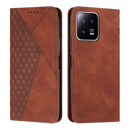 For Xiaomi 13 Diamond Splicing Skin Feel Magnetic Leather Phone Case(Brown) - Xiaomi Cases by buy2fix | Online Shopping UK | buy2fix