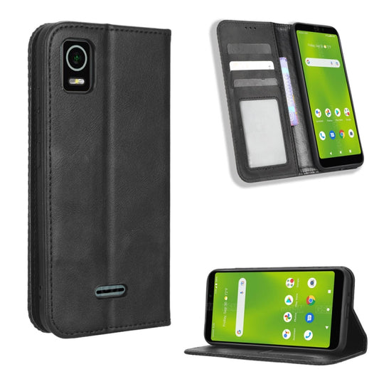 For Cricket Debut Smart Magnetic Buckle Retro Texture Leather Phone Case(Black) - More Brand by buy2fix | Online Shopping UK | buy2fix