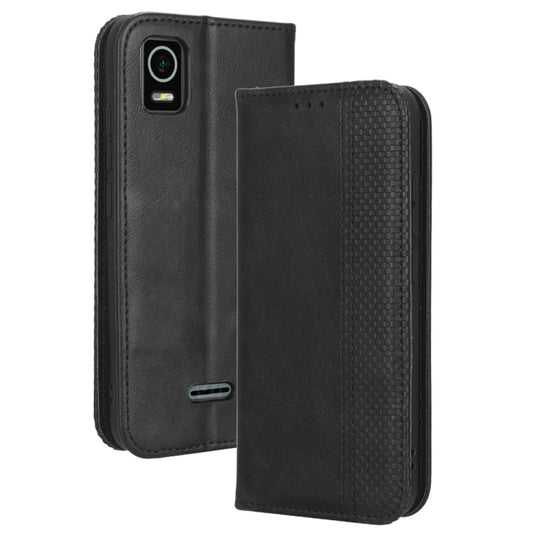 For Cricket Debut Smart Magnetic Buckle Retro Texture Leather Phone Case(Black) - More Brand by buy2fix | Online Shopping UK | buy2fix
