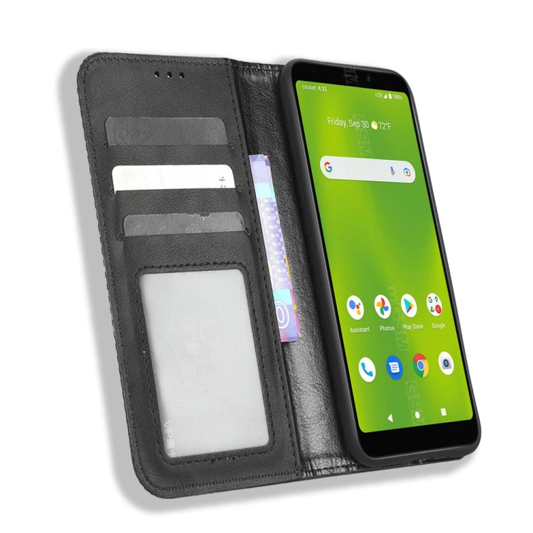 For Cricket Debut Smart Magnetic Buckle Retro Texture Leather Phone Case(Black) - More Brand by buy2fix | Online Shopping UK | buy2fix