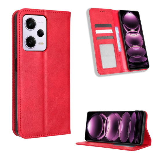 Pour Xiaomi Redmi Note 12 Pro + Étui de téléphone en cuir à texture rétro avec boucle magnétique globale (rouge)