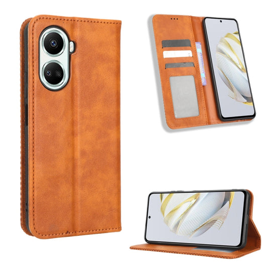 For Huawei nova 10 SE Magnetic Buckle Retro Texture Leather Phone Case(Brown) - Huawei Cases by buy2fix | Online Shopping UK | buy2fix
