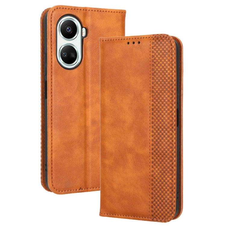 For Huawei nova 10 SE Magnetic Buckle Retro Texture Leather Phone Case(Brown) - Huawei Cases by buy2fix | Online Shopping UK | buy2fix