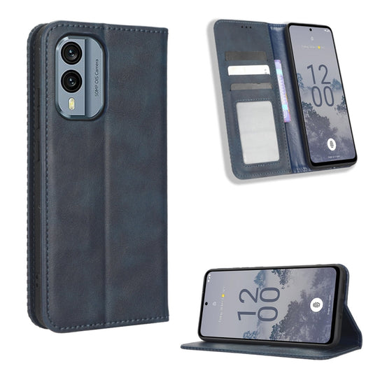 For Nokia X30 5G Magnetic Buckle Retro Texture Leather Phone Case(Blue) - Nokia Cases by buy2fix | Online Shopping UK | buy2fix