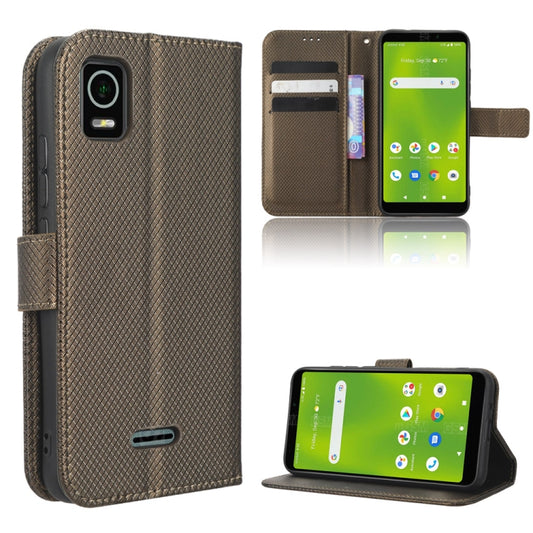 For Cricket Debut Smart Diamond Texture Leather Phone Case(Brown) - More Brand by buy2fix | Online Shopping UK | buy2fix