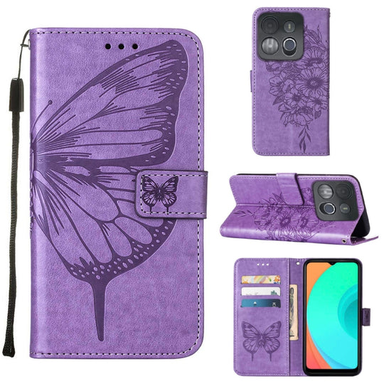 For Infinix Smart 7 X6515 Embossed Butterfly Flip Leather Phone Case(Purple)