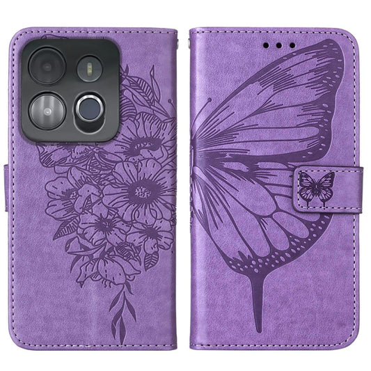 For Infinix Smart 7 X6515 Embossed Butterfly Flip Leather Phone Case(Purple) - Infinix Cases by buy2fix | Online Shopping UK | buy2fix