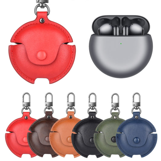 For Huawei FreeBuds 4 / 4E Business Leather Earphone Protective Case with Hook(Red) - Huawei Earphone Case by buy2fix | Online Shopping UK | buy2fix